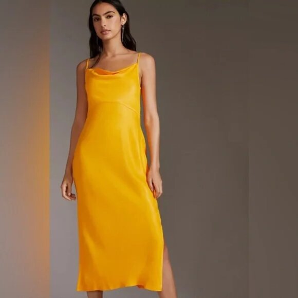 By Anthropologie Elyse Bias Slip Dress Canary/Yellow Cowl neck Sleeveless S ⭐️ - Picture 2 of 6